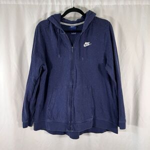 Nike Hoodie Boys XL Blue Full Zip Drawstring Pockets Hooded Cotton Blend Sweater